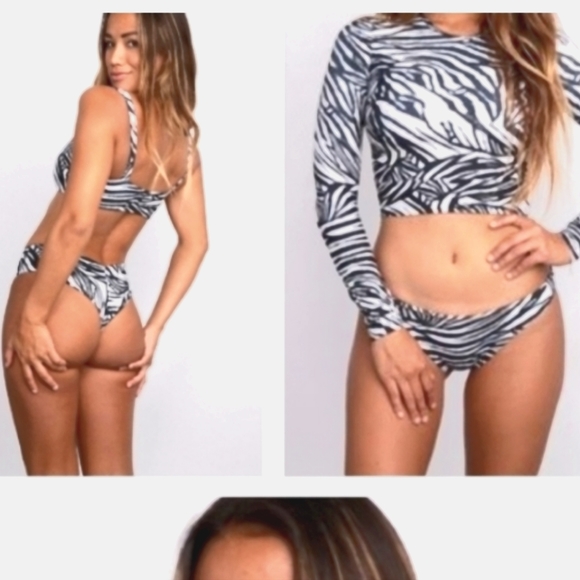 SKATIE Venice Beach Bikini 🦓 Zebra Rashguard Crop Top Sold Out - Picture 3 of 10